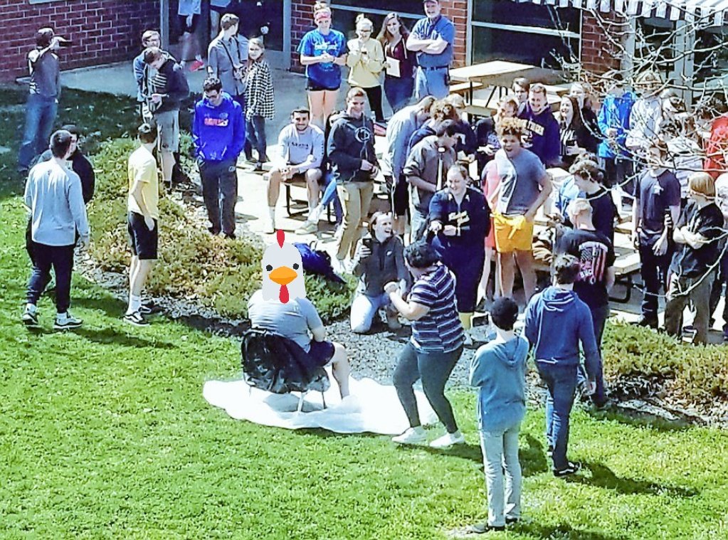 EYGoldenKnight's tweet photo. @COACHBRU50...you were just out of range for my egg launch, but the flock looked intent on giving you a proper egging! You're a great example for our community! #FTK #EYKnightPride #EYMiniThon https://t.co/vHNy280hCr