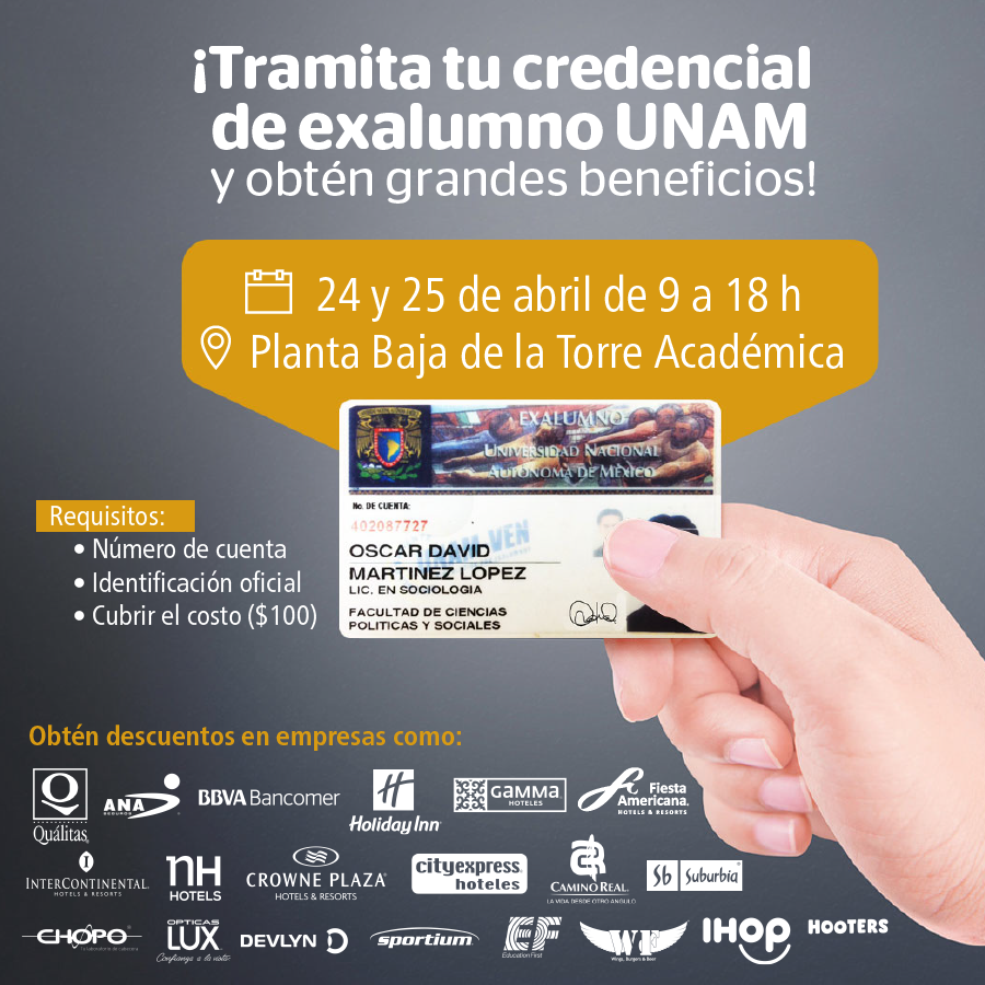 ENESUNAMLEON's tweet image. A nuestros egresados los invitamos el 24 y 25 de abril a tramitar su credencial de Exalumno UNAM en el módulo que se encontrará en PB de la Torre Académica, con ella ¡podrás identificarte y disfrutar de beneficios exclusivos para egresados UNAM! &amp;gt; bit.ly/2KnscgN