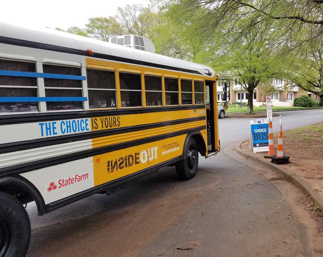 mattiecstewart's tweet photo. We rolled the Choice Bus into Greenville, South Carolina and had the honor of visiting two schools – Greenville Technical Charter High School and NEXT High School.  Thank you State Farm for your support! @SF_KimConyers @StateFarm  @nexthighschool @foxcarolinanews https://t.co/3occgEO9aK