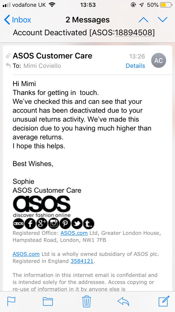 @ASOS_HeretoHelp I got an email saying my account has been permanently ...