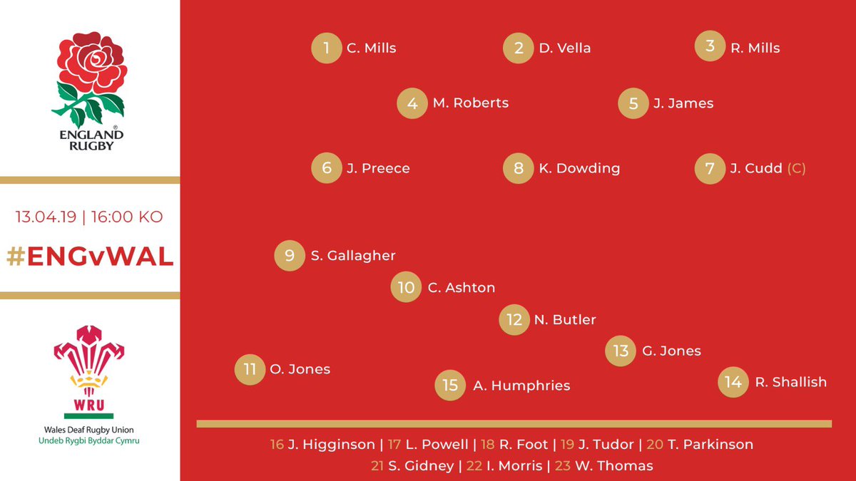WalesDeafRugby's tweet photo. TEAM NEWS // The starting XV to face @deafrugby at @SaleSharksRugby this Saturday has been confirmed by the coaches!

Congratulations to all selected!

#CymruAmByth https://t.co/OtfgT7rDIN