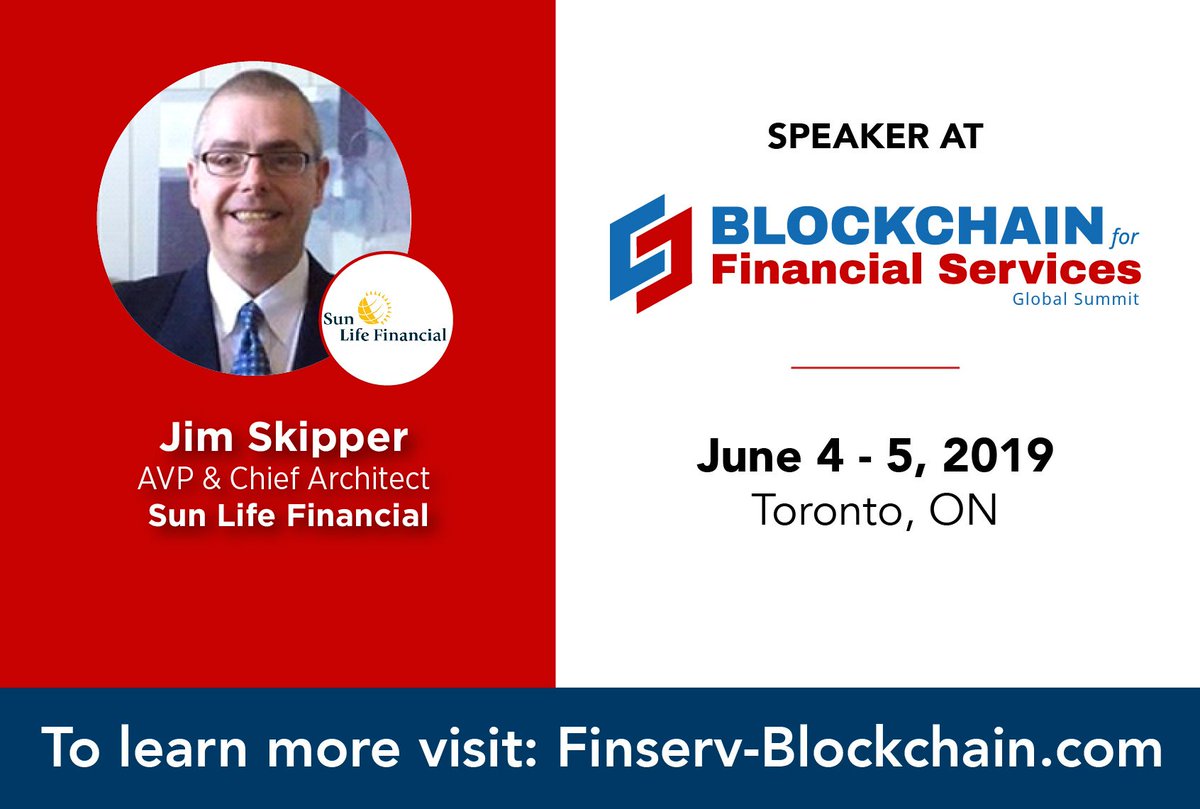 One of our Blockchain Summit's guests Jim Skipper from <a href="/SunLife/">Sun Life</a> will give insights about #blockchain usage in verification of #claims, coordination of #benefits, and increasing #security protocols.
For more info, see our free brochure: bit.ly/2HJ93DM 
#BchainFinServ19