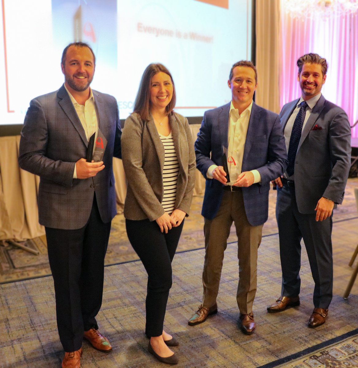 SansoneGroup's tweet photo. Thanks to @realtorstl for recognizing the 'Heavy Hitters' in #CRE this afternoon! This retail team took home the award for Largest Retail Sale for their Life Time deal in Frontenac. Congrats to brokers Mark Kornfeld & Grant Mechlin on this win! #sansonegroup #heavyhitters #retail https://t.co/DfYUeJz5I3