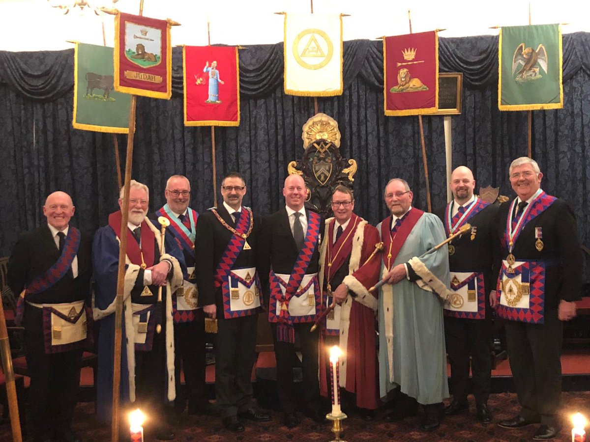 CheshirePGL's tweet photo. Picture from Cestrian Chapter, Fraser Fowlie and the other 2 Principals divided the work last with assistance from Glyn Hewitt doing the first section from the chair to his Son in law Chris Cutler now Comp Chris. An excellent ceremony and festive board was enjoyed by all. https://t.co/xDNdvobEDJ