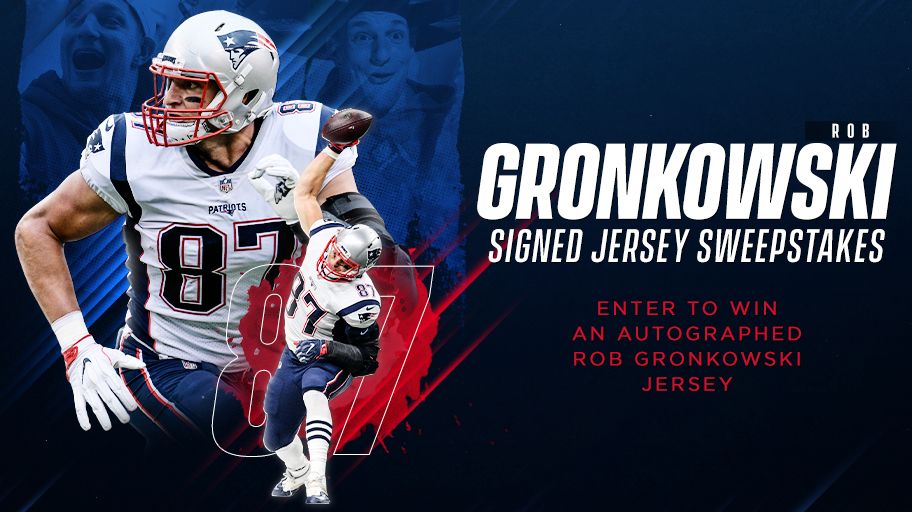 Patriots's tweet photo. Celebrating 8⃣7️⃣with a signed @RobGronkowski jersey giveaway!

Enter to win: https://t.co/Qs1xvweREj https://t.co/dd7A0hWzC9