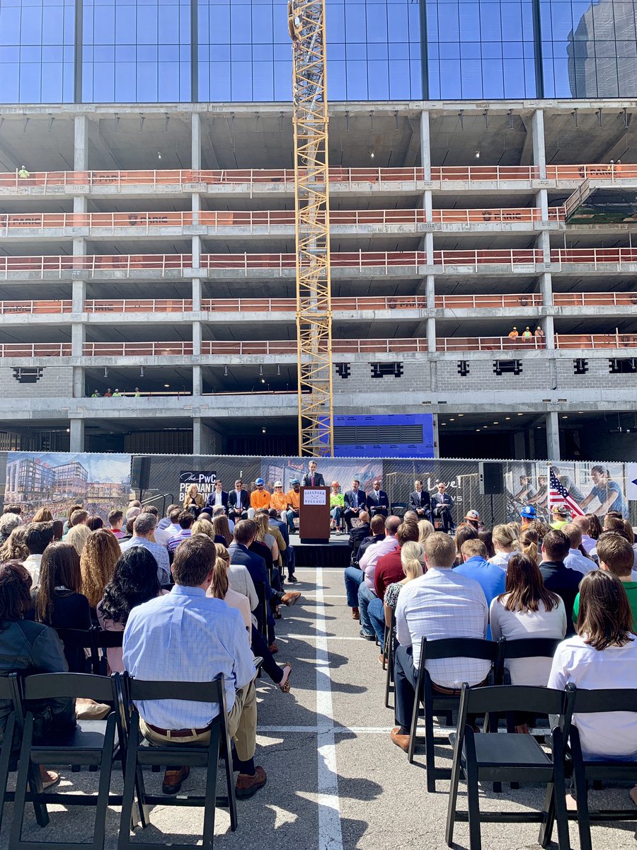 cordishco's tweet photo. Today we joined our partners @Cardinals and our great construction team @ParicCorp to celebrate the Topping Out of The PwC Pennant Building. The 11-story Class-A office tower will open this summer within the $260 million expansion of @BPVSTL in downtown St. Louis. https://t.co/AAhj5LNy3A