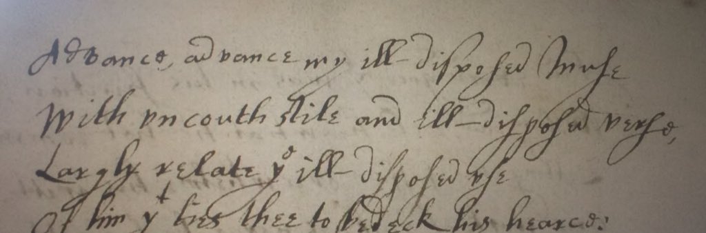 marylearner's tweet photo. Quick writing break to transcribe a page of HRC MS 79; really feeling the “Advance, advance my ill-disposed Muse” #EMPOPstars https://t.co/kTDipjWj3A