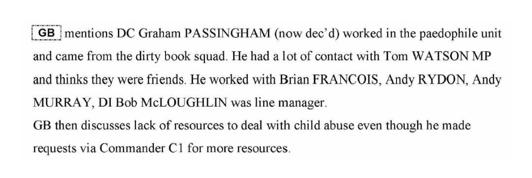 One of the team who worked with Brian François, little Mark Gino's big brother, was Graham Passingham, now deceased, who, according to witness 'GB', was very friendly with Tom Watson.Has Tom Watson been questioned by  @InquiryCSA about this?