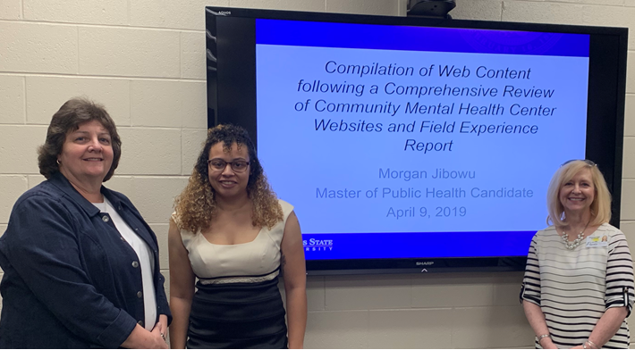 EllynMulcahy's tweet photo. Congratulations to Morgan Jibowu for successfully defending her MPH practice project on website communication utilized by Community Mental Health Centers #ksumph #publichealthpartners #futurepublichealthleader https://t.co/8Pgtchqcc6