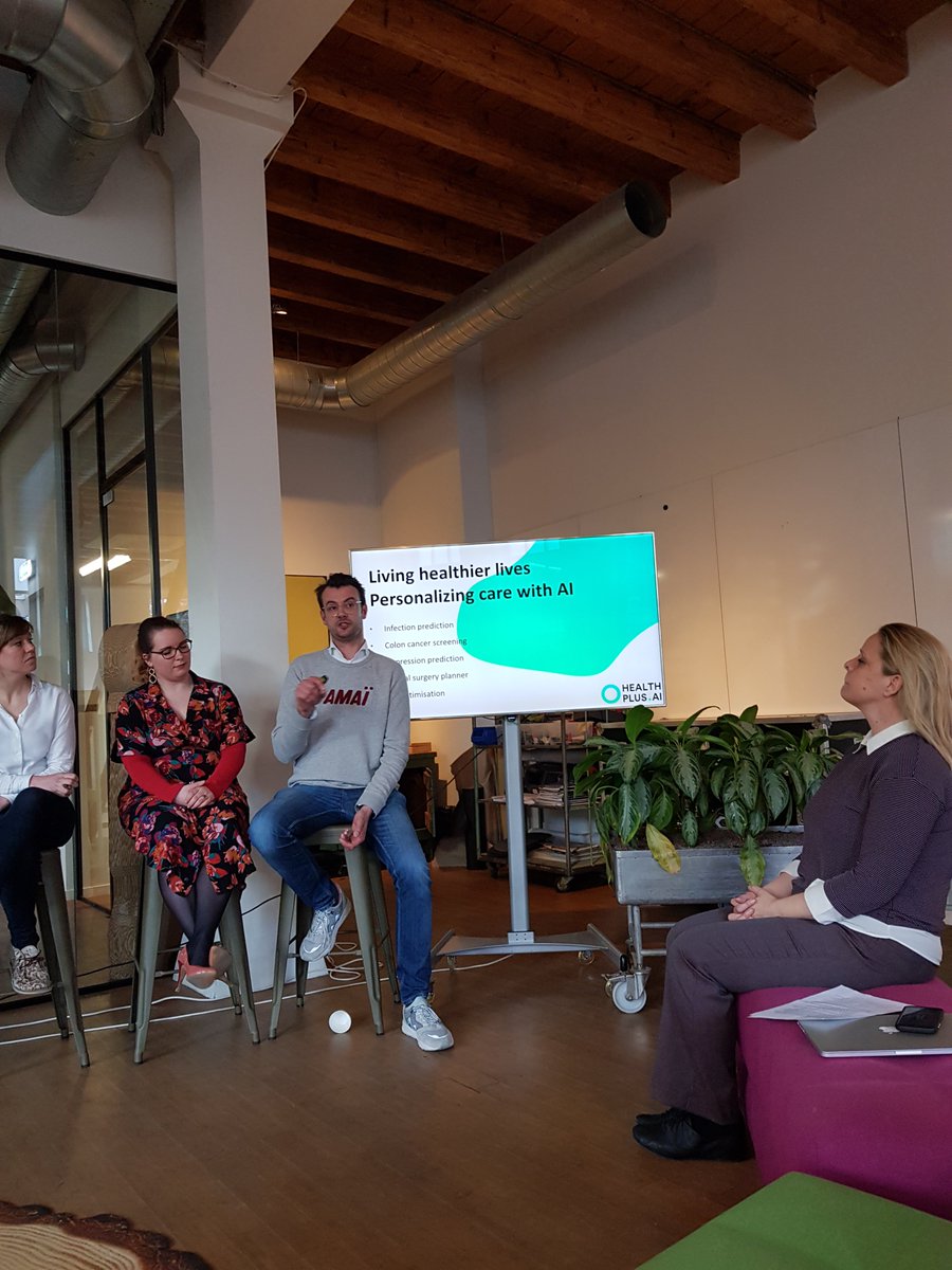 Enjoyed discussing #AI in #Healthcare tonight with Bart Geerts, Floortje Scheepers, Wouter Kroese and others. 
Much thanks to <a href="/women_in_ai/">Women in AI</a> NL for organising and <a href="/Pacmedhealth/">Pacmed</a> for hosting . #wai_netherlands #aiethics