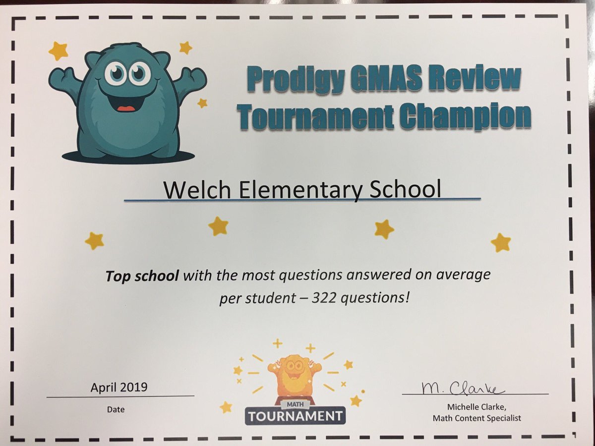 clarkemath's tweet photo. Congratulations @WelchElementary!! They are the Top School winner of @CowetaSchools @ProdigyGame Math Review Tournament! https://t.co/ZDxjh2E51E