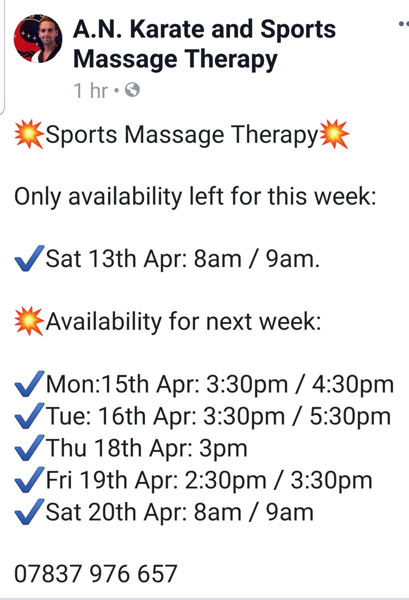 💥Sports Massage Therapy💥

#AVAILABLEAPPOINTMENTS