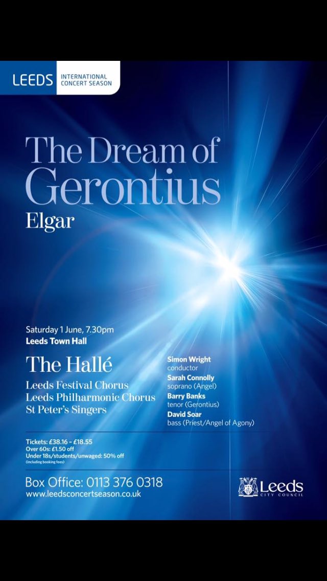 We’re looking forward to our next concert <a href="/LeedsTownHall/">Leeds Town Hall</a> where we’re joining <a href="/the_halle/">The Hallé</a> <a href="/leedsphil/">Leeds Philharmonic</a> and <a href="/SPSLeeds/">St Peter's Singers</a> for Elgar’s The Dream of Gerontius on Sat 1st June!
