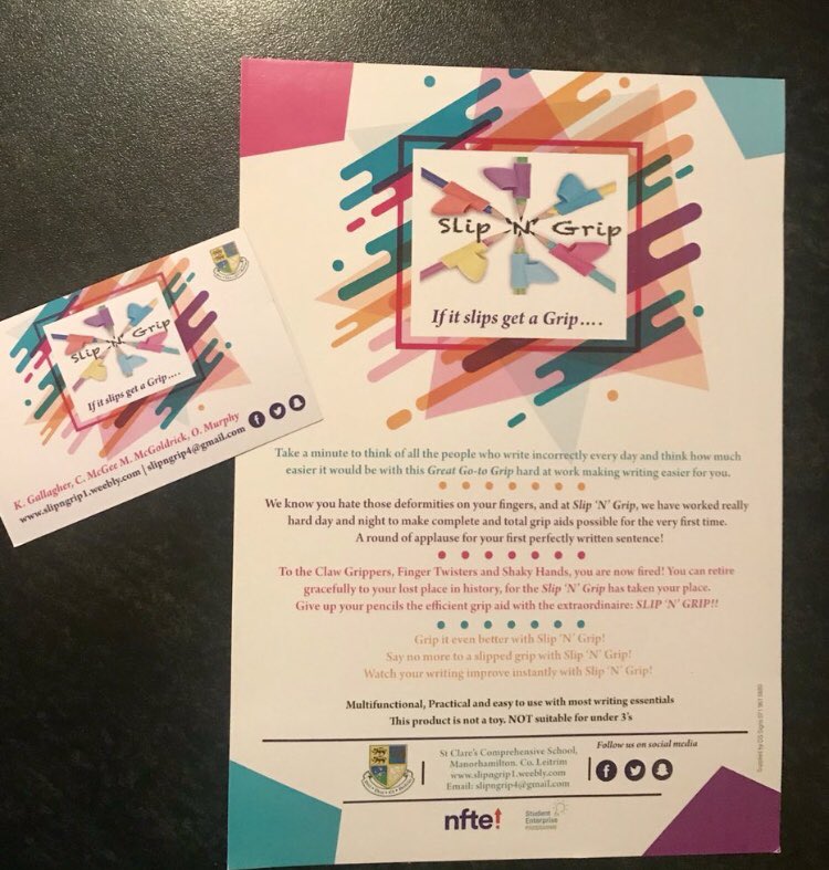 SlipNGrip2's tweet image. Promotional material from DS signs before the national semi final of the Foróige NFTE Entrepreneur of the Year competition @NFTE @Foroige @busstatclares