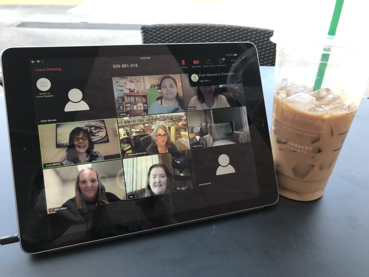 RCMcLean's tweet photo. Virtual conference Round 2 at @Starbucks and why I left #AgEd4All early- learning about a new @Buncee initiative #teacherlife https://t.co/SWeNuwFf7F
