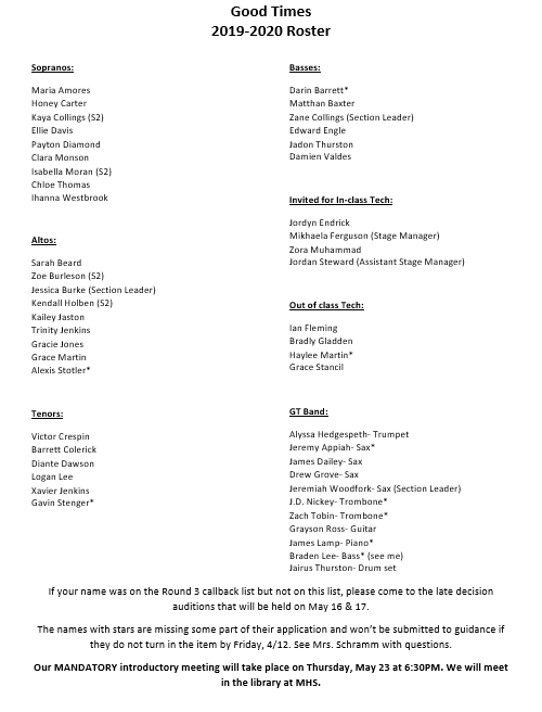 goodtimeswv's tweet photo. Congratulations to the 2019-2020 Good Times Show Choir, Band, &amp; Tech! https://t.co/0OrWebpPO7