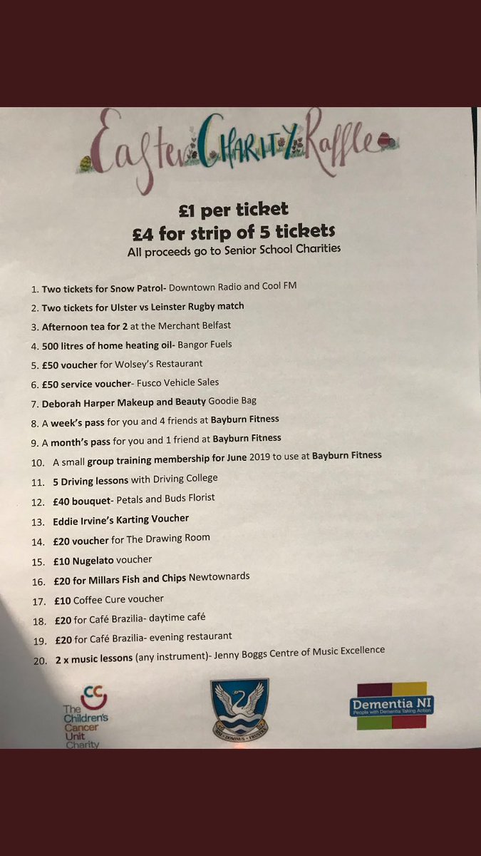 GCS_Dufferin's tweet photo. REMINDER: tomorrow is the last chance to buy a ticket to support y14s charities , Dementia NI &amp; The Children’s Cancer Unit✨. Please dig deep for any loose change as these charities are close to our hearts in y14 &amp; tickets are only £1 for 1 and £4 for 5! On sale @ lunch&amp;break💙 https://t.co/dqIzRRA1EI