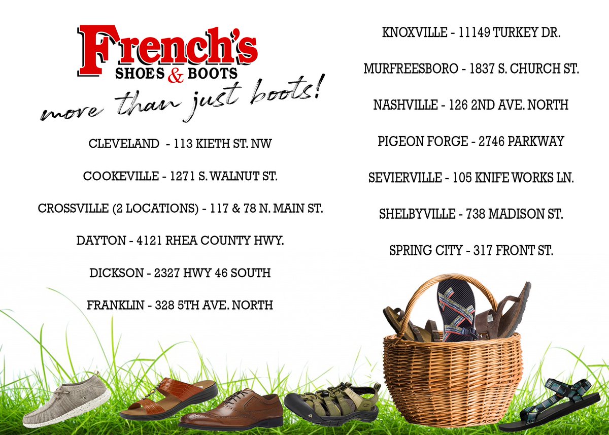 Spring is here people!! 🌷🌸🌼 We hope to see you at one of our stores this week for some spring/summer shoe shopping! Shop brands like #chaco #teeva #clarks #johnstonandmurphy and so much more!! #frenchsshoesandboots #frenchs #foundatfrenchs #shoes #boots #sandals #sandalweather