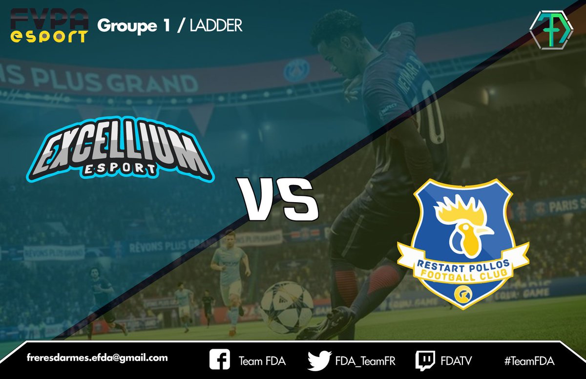 FDAEsport's tweet photo. Bonsoir, on m’a dit que la @ExcelliumE aller disputer 2 matchs du Groupe 1 de la @FVPA_FR demain soir à partir de 21h20 contre @FifaPollos &amp; @NoNameBoysFIFA. 
Bien évidemment stream sur la #FDATV https://t.co/0vTpnZOjSf https://t.co/aPCclc7HOC