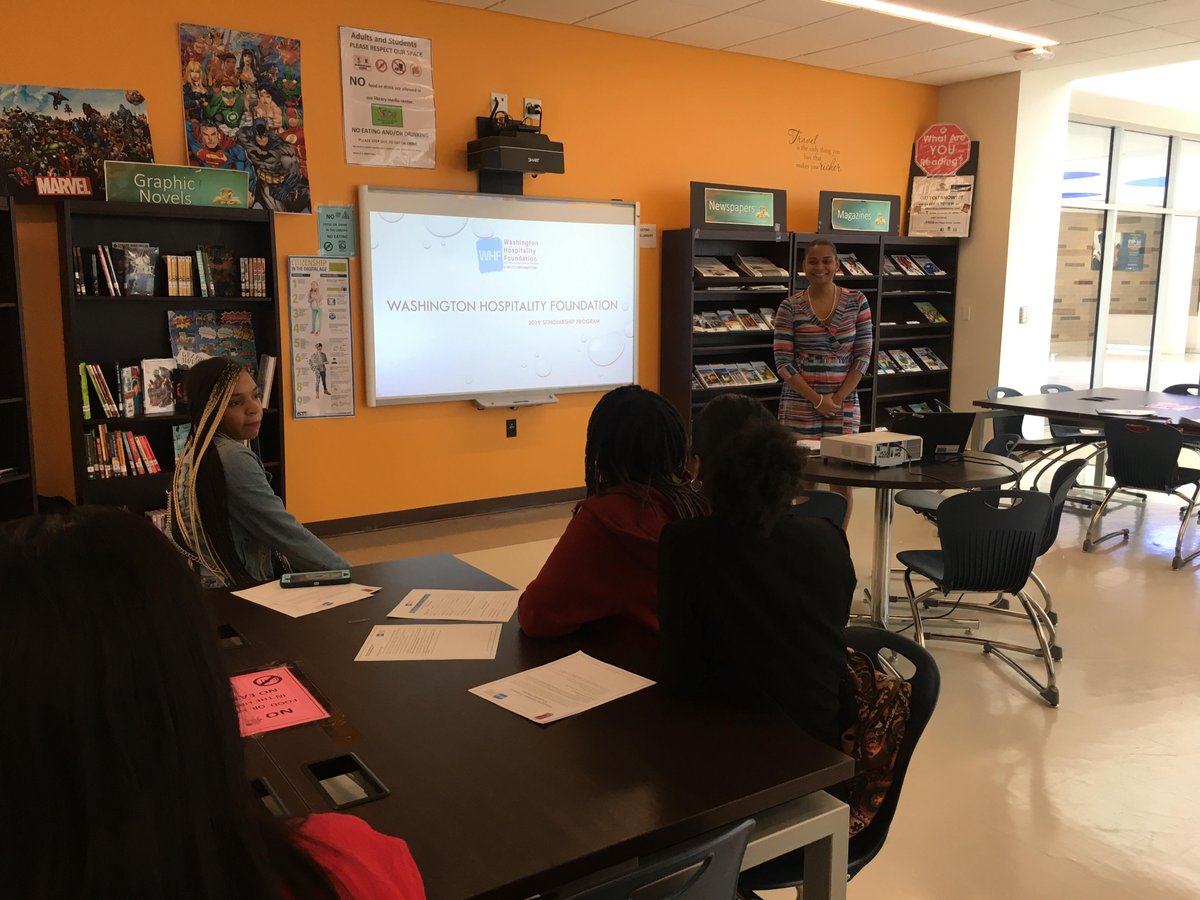 Today the Executive Director of the Washington Hospitality Foundation (WHF), Lisa Abrams, spoke with students enrolled in the NAF Academy of Hospitality and Tourism at Frank W. Ballou Senior High School. Students were presented with information about the 2019 scholarship process.