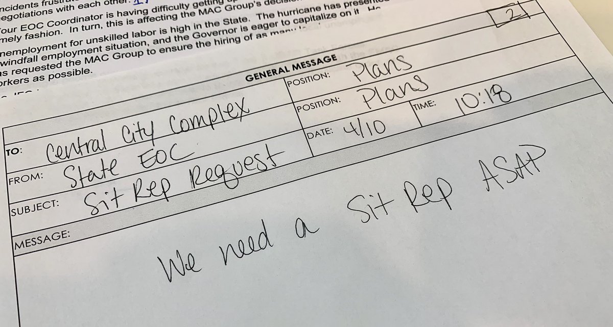 rusnivek's tweet image. Daaayum! Columbia’s asking via ICS213s for some #SitRep love ASAP! It must be a (ficticious) disaster in #CentralCity #ICS400 🤨