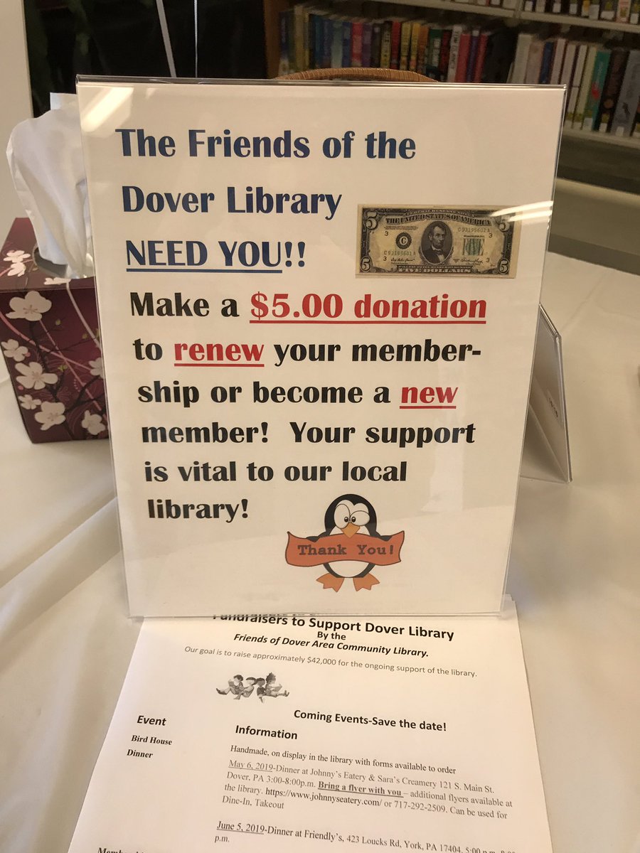DoverAreaLib's tweet photo. Come visit us this week and become a member of our Friends group for only $5! You get a free snack when you join! ❤️ #NationalLibraryWeek https://t.co/44raiWyhvy