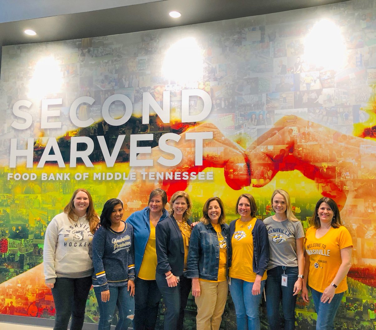 2HarvestMidTN's tweet photo. Happy #PredsPrideDay Smashville! We're all dressed up in blue and gold and ready for the @PredsNHL to take the ice in Game 1! #Preds #StandWithUs https://t.co/Z4ySwXpm6s