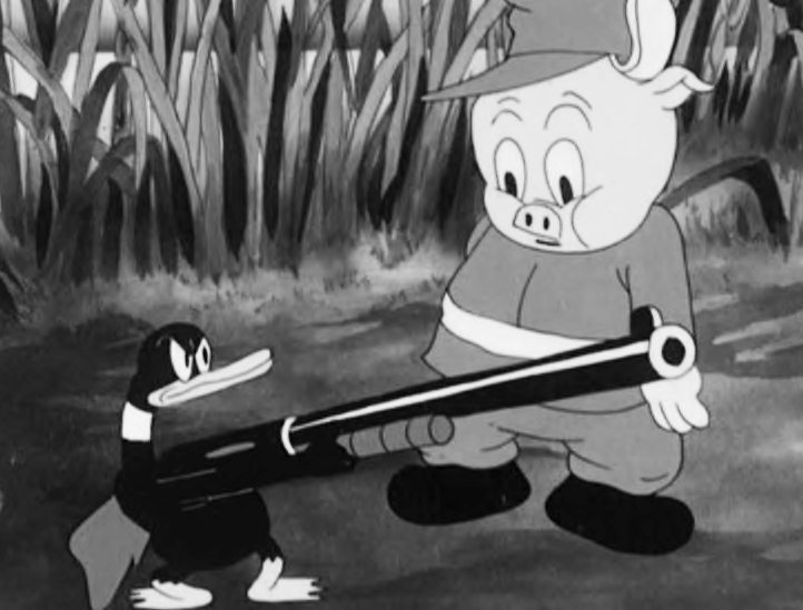 vms_ou's tweet photo. “Don’t let it worry ya, skipper, I’m just a crazy darn fool duck” were the first words uttered by Daffy Duck when he made his first appearance 82 years ago in the cartoon Porky's Duck Hunt. https://t.co/BxeOrrR7Kv