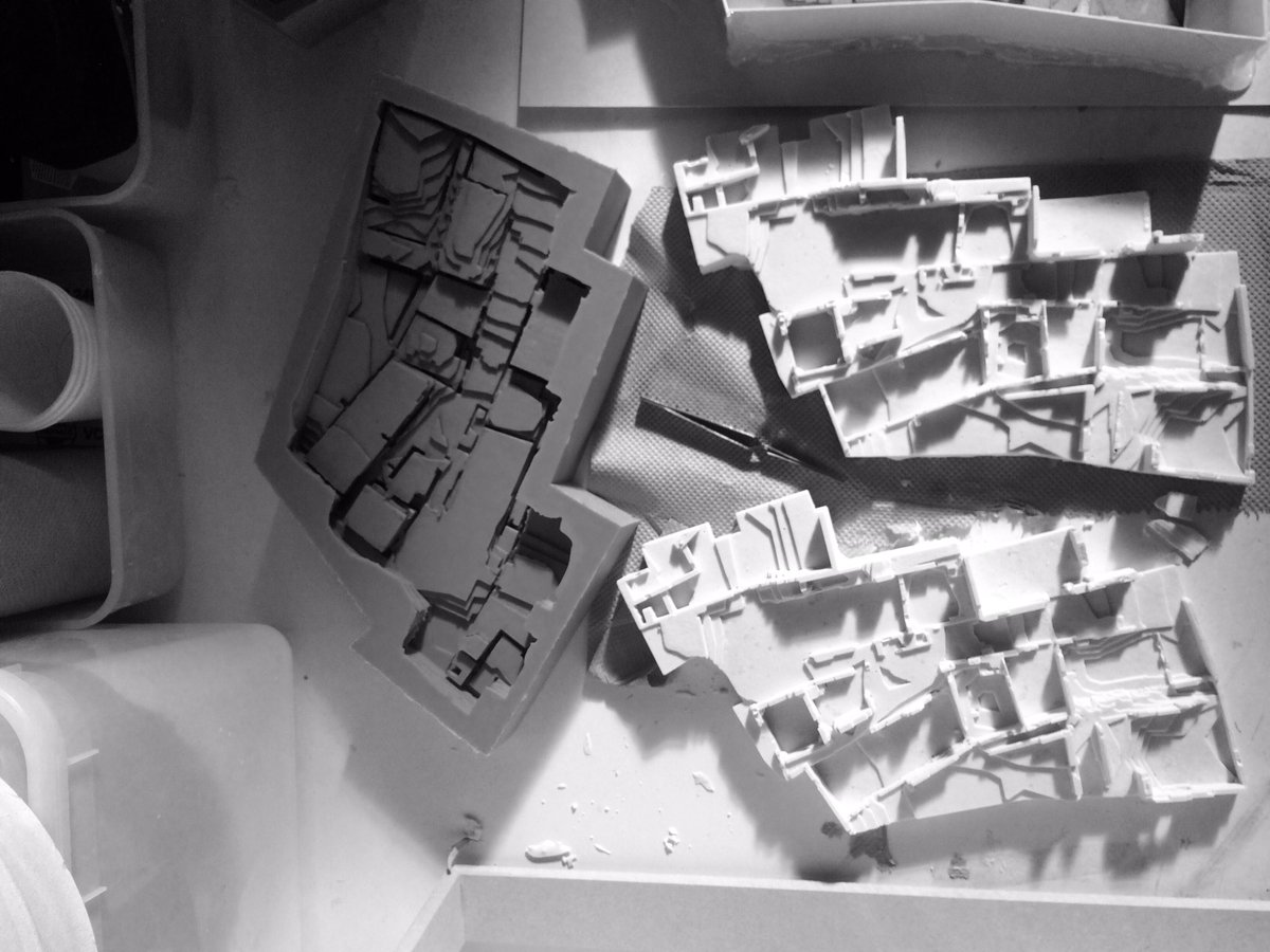 RachelJames18's tweet photo. Jesmonite casting day for thesis  project - Existing site conditions #architecture #model https://t.co/OifzSLDuk4