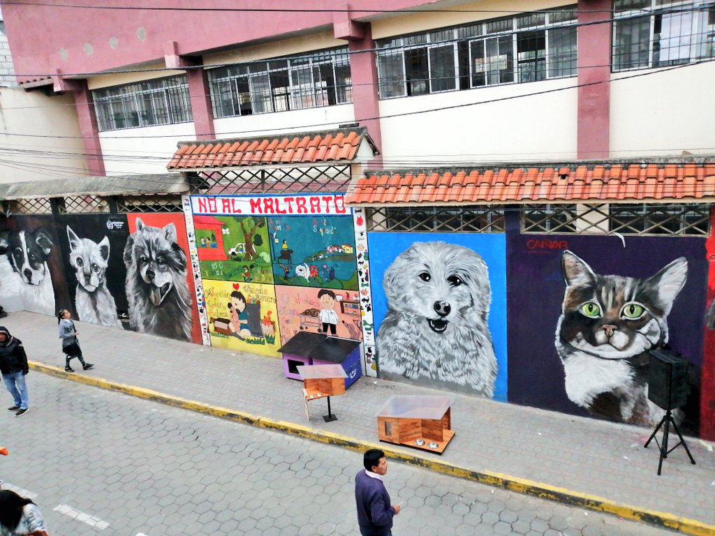1. En la fachada del Instituto José Peralta se plasmó un mural dedicado a los aminales de compañía que rescata el cuidado y respeto de forma responsable. El proyecto es iniciativa de la Reina de #Cañar Adriana Correa con apoyo del <a href="/gadicanar/">Municipio Intercultural de Cañar</a>
