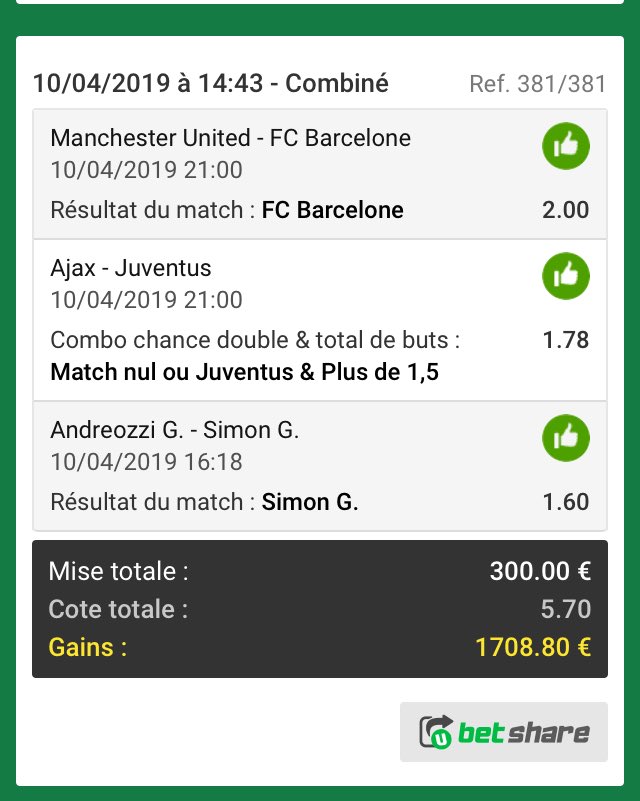 SscanX's tweet photo. LDC en force 🤑🤑🤑💰💰💰💸��💸 #fdj #ParionsSport #TeamParieur #TeamParieurs #football #tennis #LDC #LigueDesChampions #AjaxJuve #Manchesterbarca ⁦@BoozPFP⁩ https://t.co/qEaRa8eJgv