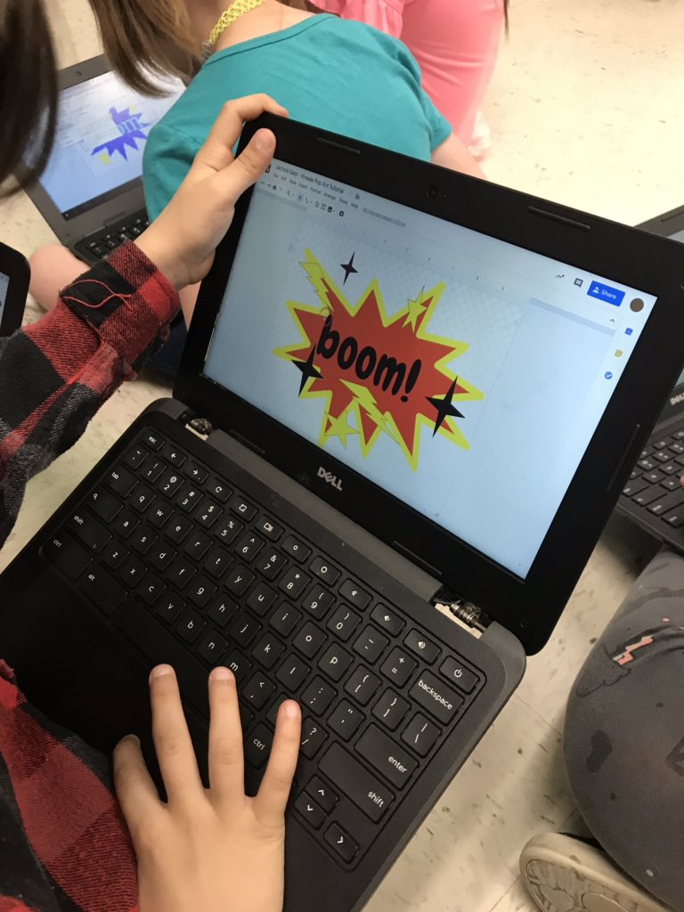 librarianlaceym's tweet photo. #googledrawings is my favorite go to tool right now! Teaching third grade how to use it and today we walked through a how-to in anticipation of creating our Pop Art Onomatopoeia word next week! #hosealibrary #sjsdlibraries #sjsdinnovates @hoseahawks https://t.co/1GSiXfyS49