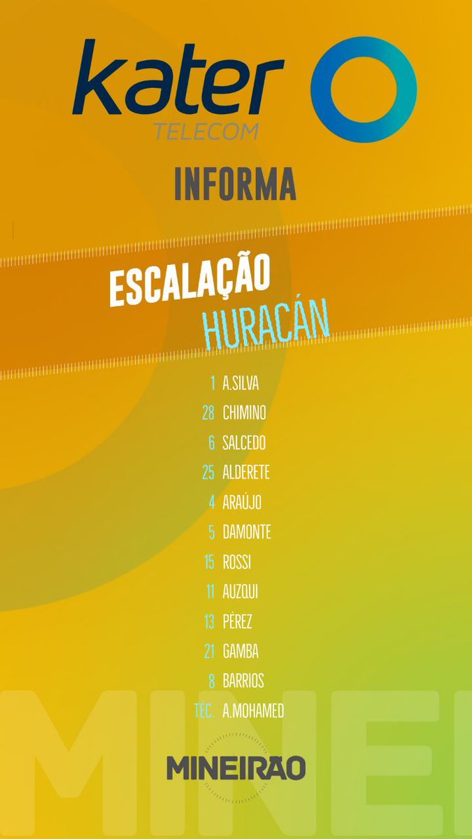 Mineirao's tweet photo. Escalação do @CAHuracan #CRUxHUR #KaterTelecom https://t.co/a6jK62xRka