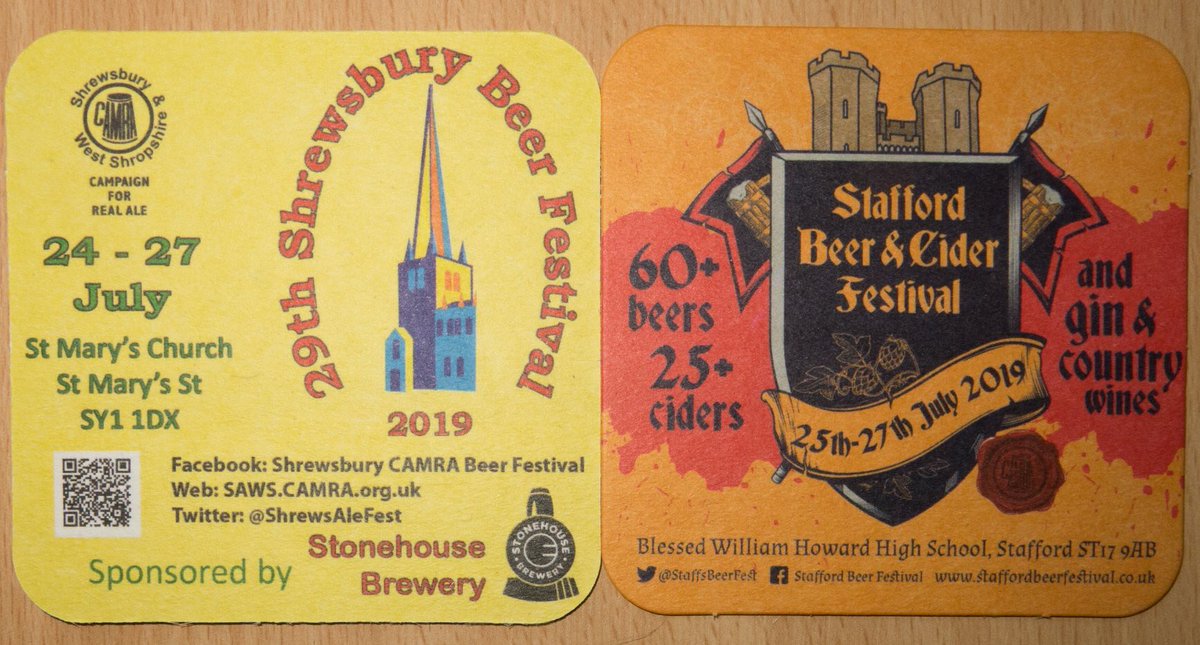 Stafford and Shrewsbury CAMRA festivals are sharing a weekend this year, so you can get to both!  Also, we're sharing beermats again, so look out for them as you visit pubs and festivals in your area. 🍺
Stafford Beer Festival