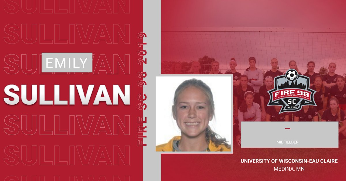 Fire SC 98 (@firesc98) on Twitter photo PLAYER SIGNING:
Midfielder Emily Sullivan will be returning in 2019! Sullivan just completed her Junior season at <a href="/UWEauClaire/">UW-Eau Claire</a> where she started 18 games,. Sullivan earned 2018 United Soccer Coaches NCAA Division III All-North Region Third team honors this past season. PLAYER SIGNING:
Midfielder Emily Sullivan will be returning in 2019! Sullivan just completed her Junior season at <a href="/UWEauClaire/">UW-Eau Claire</a> where she started 18 games,. Sullivan earned 2018 United Soccer Coaches NCAA Division III All-North Region Third team honors this past season.