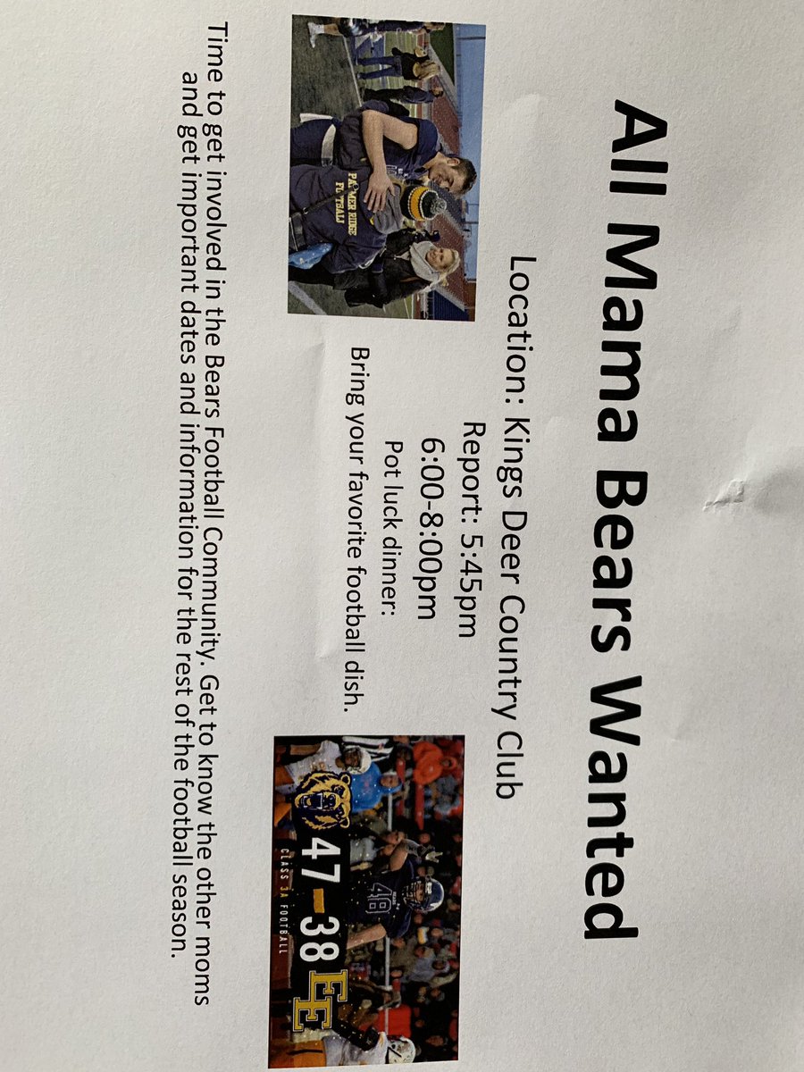 CoachTPulford's tweet photo. Calling all Mama Bears and parents of incoming freshmen- please join us for an informative night on April 25th! Details below! #PTR #WELCOME2THEFAMILY https://t.co/3n299EMj31