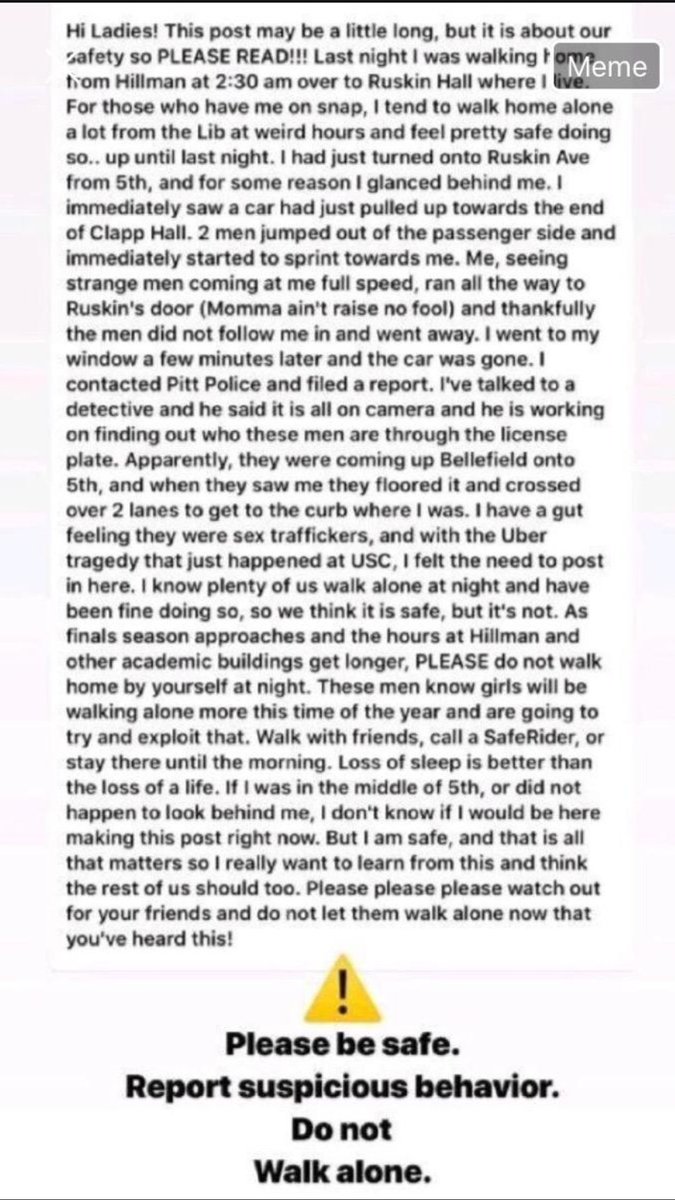 rEDGYbrecker's tweet photo. Hi @PittTweet, why am I hearing about this extremely serious situation only now, nearly 48 hours later, through the grapevine? Isn't this the EXACT sort of situation our ENS alert system is designed for? How many other students are walking alone tonight unaware? https://t.co/WVL9nBh4ol