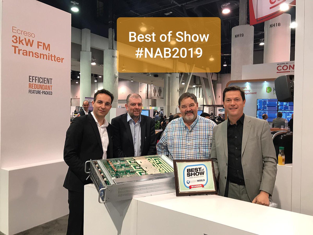 WorldCastSys's tweet photo. Best of show Award from Radio World for our new ECRESO 3KW FM Transmitter. Congratulations to our R&D team for designing such a great product.
Come to see it at #N4124
#NAB2019 #bestofshow #ECRESO #radioworld
https://t.co/vr0L7J9inF https://t.co/rJc6nNrmJv