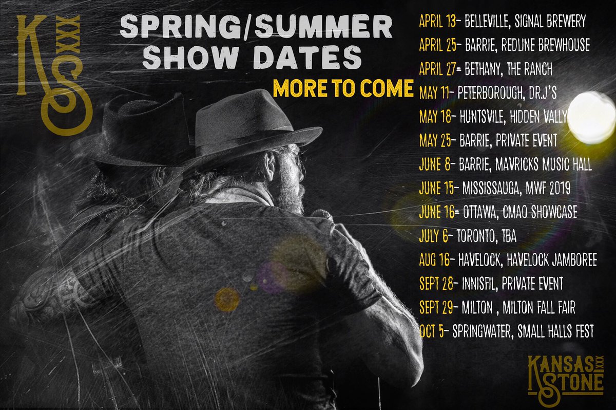 KS (@kansas_stone) on Twitter photo Gearing up for spring and summer.. here are a few upcoming shows. More to come. Looking forward to seeing you guys #kansasstone #springandsummer #moretocome #seeyousoon <a href="/HCJamboree/">Havelock Country Jam</a> <a href="/theCMAOntario/">theCMAOntario</a> Gearing up for spring and summer.. here are a few upcoming shows. More to come. Looking forward to seeing you guys #kansasstone #springandsummer #moretocome #seeyousoon <a href="/HCJamboree/">Havelock Country Jam</a> <a href="/theCMAOntario/">theCMAOntario</a>