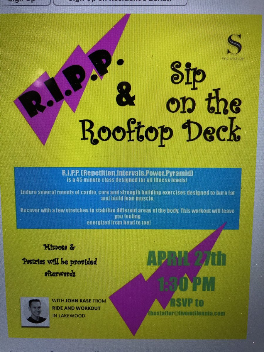 TheStatlerCle's tweet photo. #residentfun planned for our Statler family.  Who doesn’t want to get a work out in on the #rooftop deck with Mimosa’s? Call us to schedule a tour (216)696-6800. You can have #fun too! @DowntownCLE @dtCLEresidents @ThisIsCleveland #livemillennia https://t.co/LnrBKMgooy