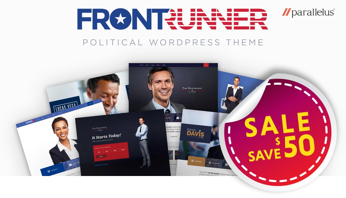 parallelus's tweet photo. Tonight is the last chance to save $50 on our FrontRunner political #WordPress theme. Just $29 for another 12 hours. Hurry!
https://t.co/vx6SaEGW7J https://t.co/9bZAROAseg