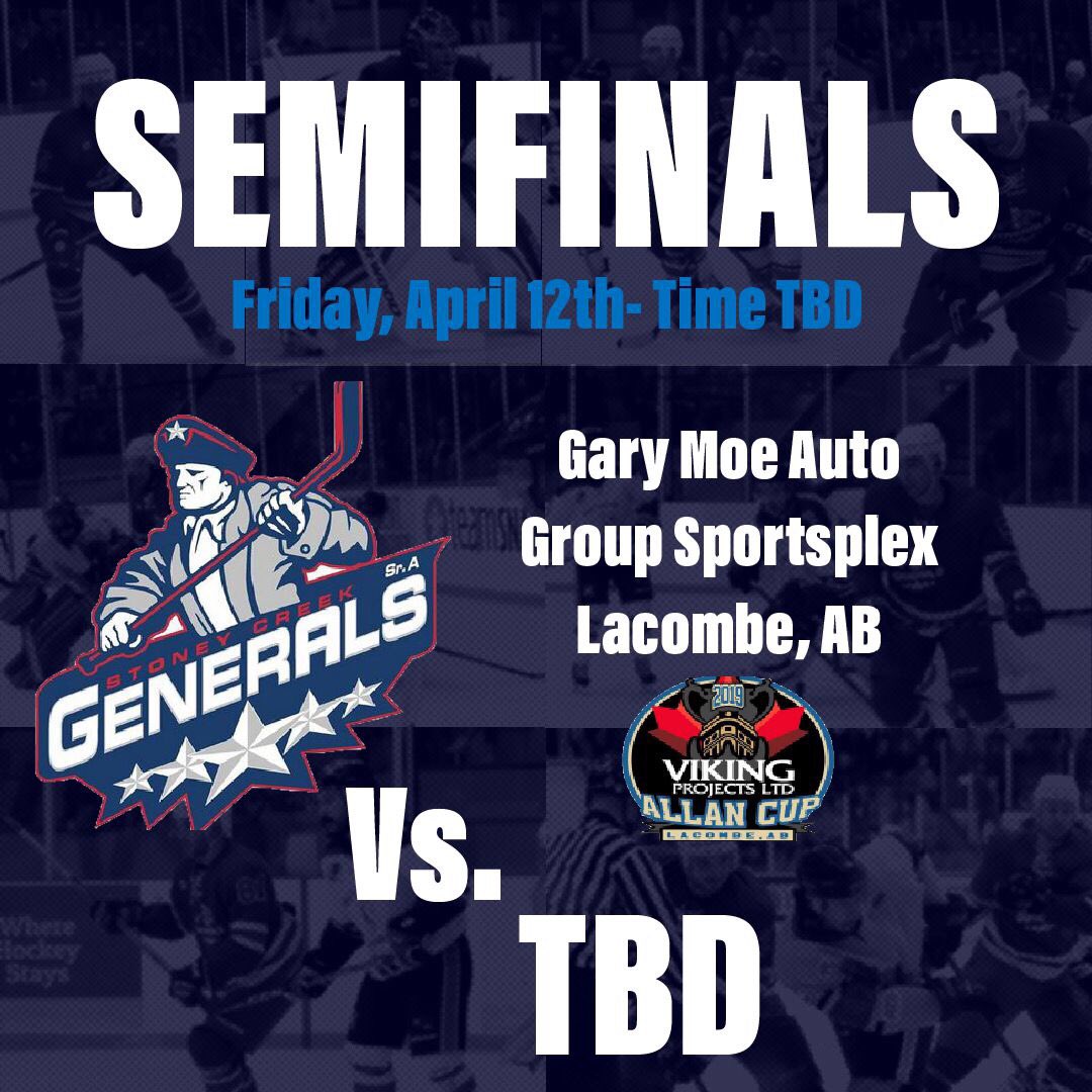 StoneyCreek Generals (@scgenerals) on Twitter photo Generals will have an off day tomorrow as they await their opponent for the <a href="/AllanCup/">Doug Mathieson</a> semifinals on Friday in Lacombe, AB! <a href="/HamTodaySports/">HamiltonToday Sports</a> <a href="/BubbaCHCH/">Clint 'Bubba' O'Neil</a> Generals will have an off day tomorrow as they await their opponent for the <a href="/AllanCup/">Doug Mathieson</a> semifinals on Friday in Lacombe, AB! <a href="/HamTodaySports/">HamiltonToday Sports</a> <a href="/BubbaCHCH/">Clint 'Bubba' O'Neil</a>