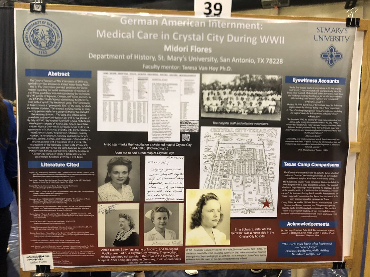 YearRemembrance's tweet photo. Today, students in all three of Dr. Van Hoy’s classes presented their posters about German - American Internment during WWII at the 20th annual St. Mary’s University Research Symposium. Congratulations to all of the students that participated! Thank you for your hard work. https://t.co/xIW5msauH9