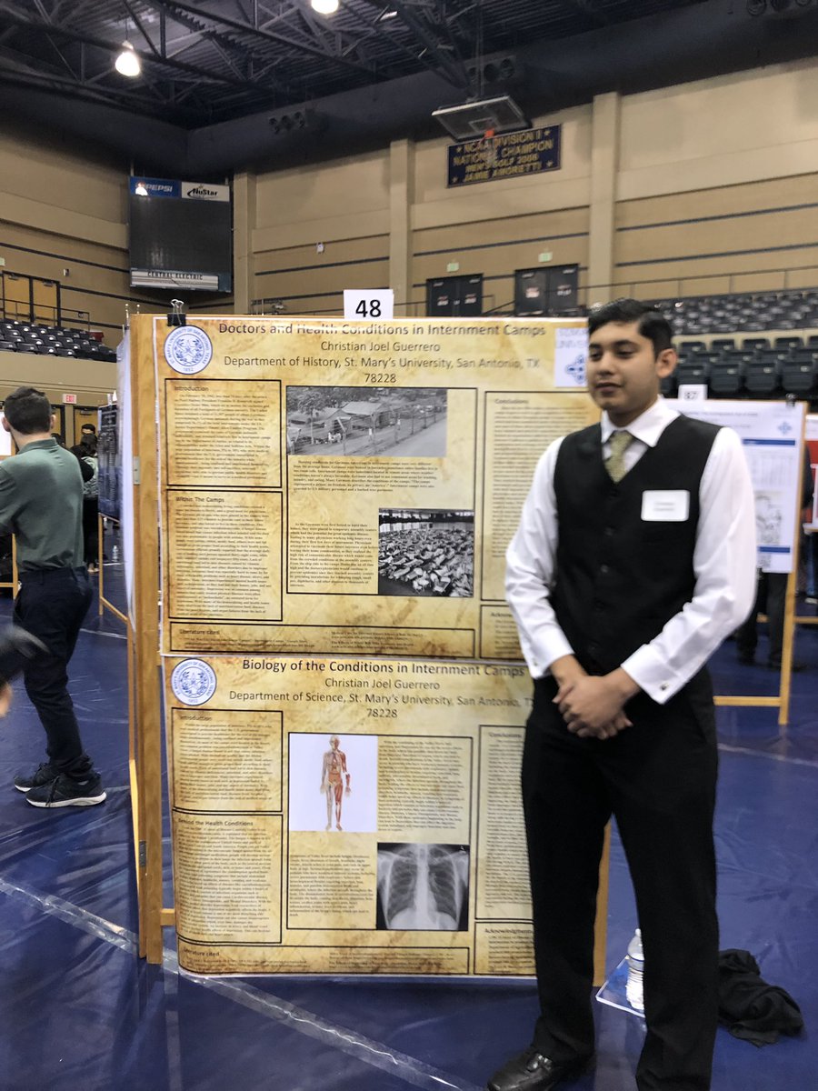 YearRemembrance's tweet photo. Today, students in all three of Dr. Van Hoy’s classes presented their posters about German - American Internment during WWII at the 20th annual St. Mary’s University Research Symposium. Congratulations to all of the students that participated! Thank you for your hard work. https://t.co/xIW5msauH9