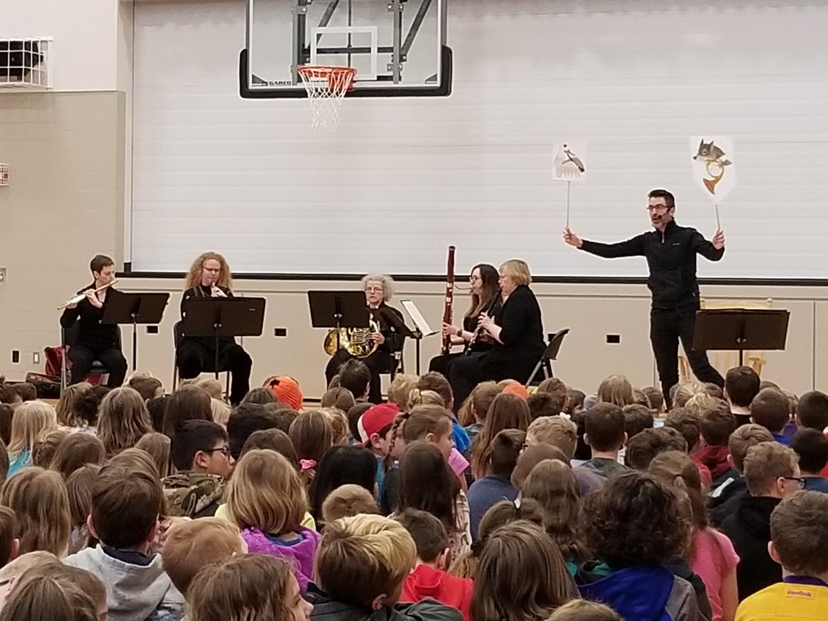 Today we listened to a live performance from @SSOyxe of Peter and the Wolf.  So wonderful to hear the REAL instruments. My grade one classes study this every year! Thank you for coming out to @TES_elem today!!  #musicisgoodforthesoul #musiceducation