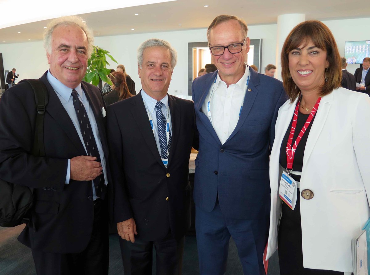 SeatradeInsider's tweet photo. All these people were key to #Chile changing its cabotage law to allow foreign-flag passenger ships (above 400-pax capacity): From left, Sebastián Montero @puertos_conosur, Juan Esteban Bilbao @VtpValpo, Giora Israel @CarnivalPLC + @monicazalaquett at #STCGlobal https://t.co/QIYzDFB23S