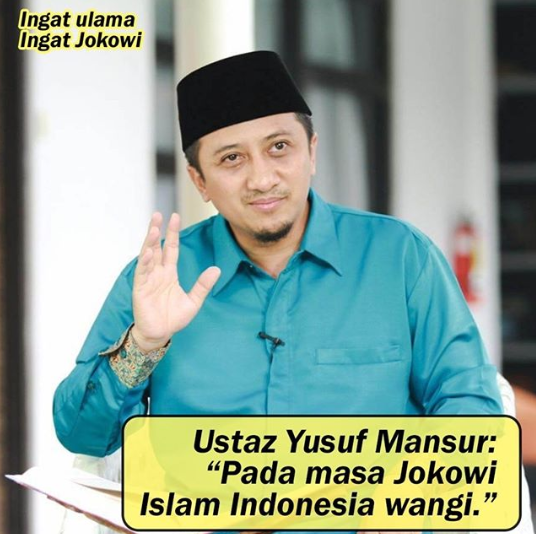 Komangwinda7's tweet photo. Ustaz Yusuf Mansur akhirya menyatakan dukungn trhdp pasangan cln oresiden n wakil prsidem nmr urut 01 Joko Widodo-Ma'ruf aamiin d pilprea 2019. #SatuNusa01Bangsa #BetawiEmangJokowi https://t.co/g3FOQ4LJnW