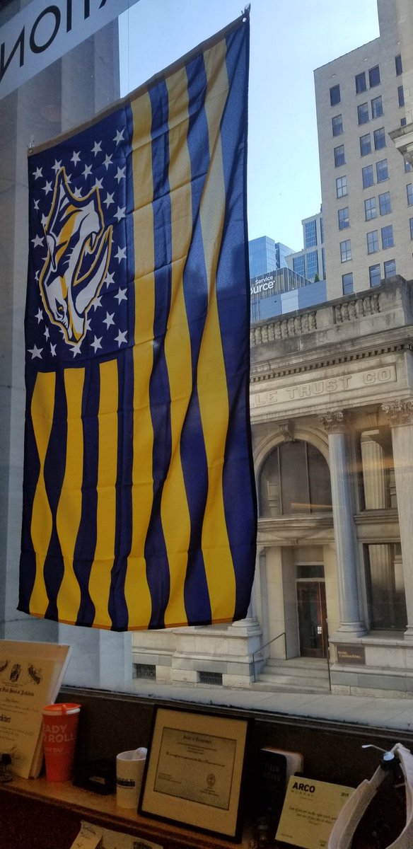 Put up the flag at work today <a href="/deannakaytv/">Deanna Kay</a> <a href="/PredsNHL/">Nashville Predators</a> #PredsPride #StandWithUs #smashville