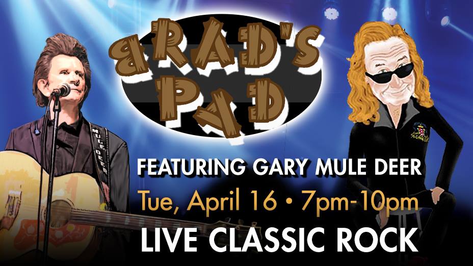 Join us next Tuesday, April 16 in LIT for a very special Brad's Pad featuring comedian and musician Gary Mule Deer. Admission is FREE! <a href="/BandsNFans/">Brad Mercer</a> <a href="/GaryMuleDeer/">Gary Mule Deer</a>
