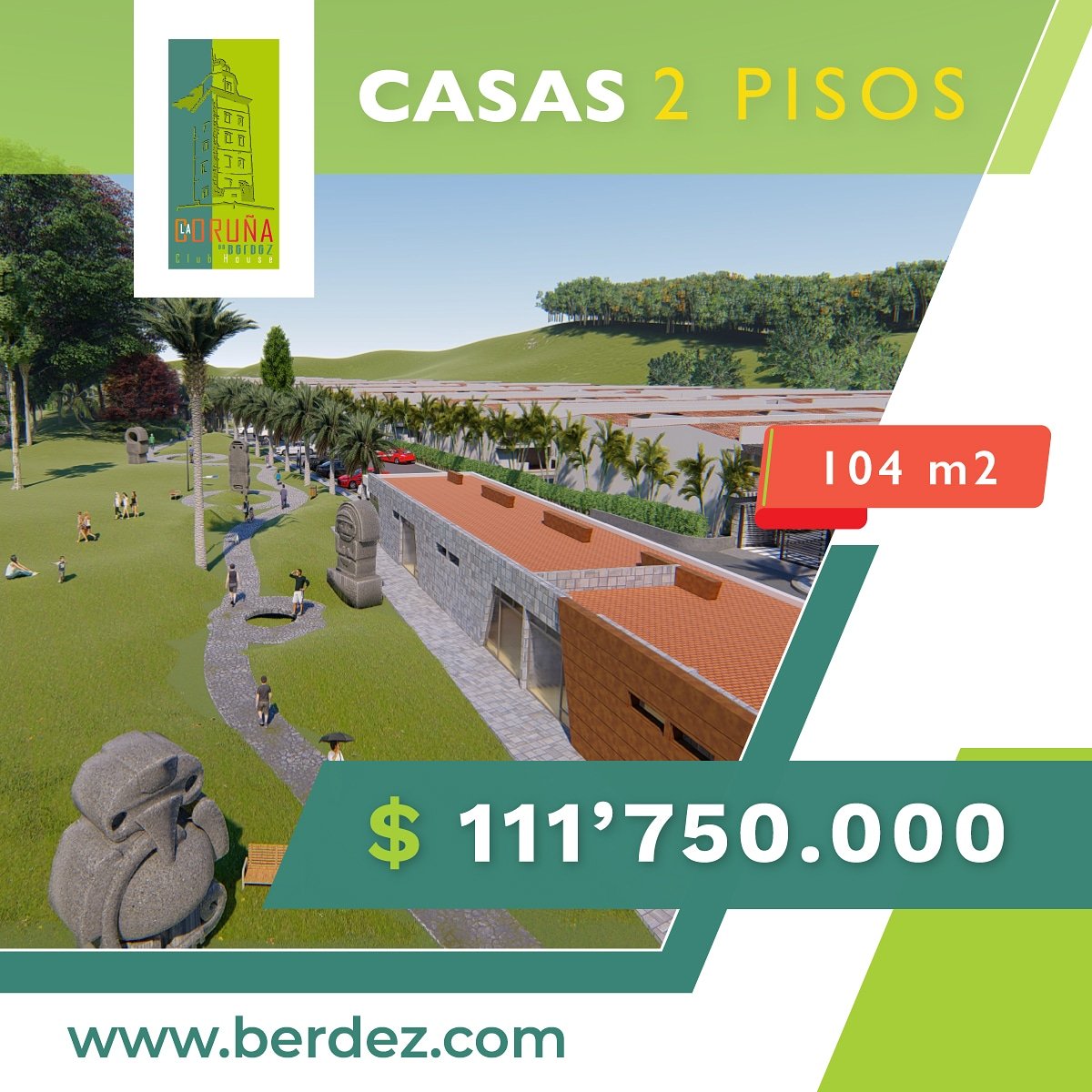 ConstructoraBe5's tweet image. Respira tranquilidad 🌳🌿🍃 #ConstructoraBerdez. Frente al Parque temático Paseo de San Agustín. 🏡 Casas de 2 pisos, área construida 104 m2. 📣Por sólo $111.750.000. 📲 Comunícate YA 👉 bit.ly/MasInforCoruña